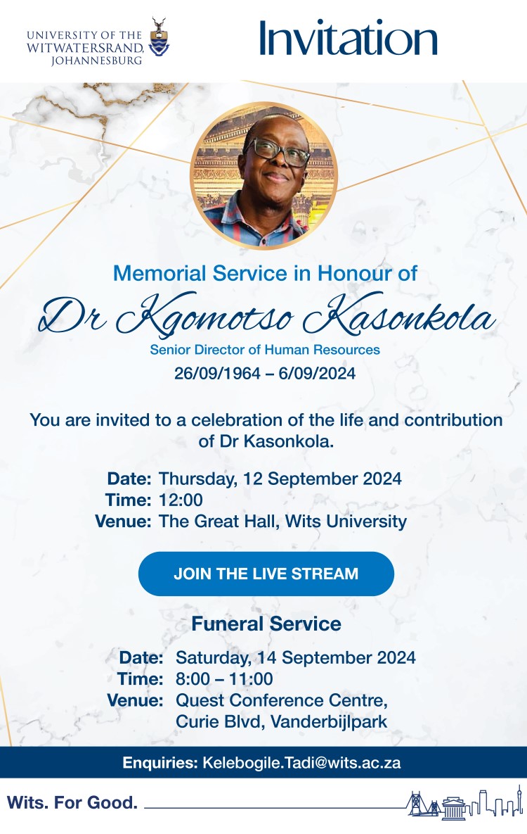 Memorial and funeral service details of Dr Kgomotso Kasonkola